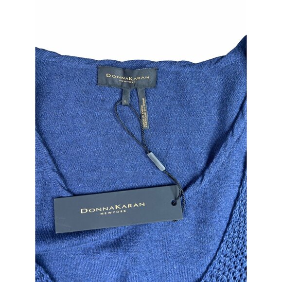 DONNA KARAN Womens Navy Textured Layered Sleeveless Scoop Neck Tank Large - Picture 5 of 11